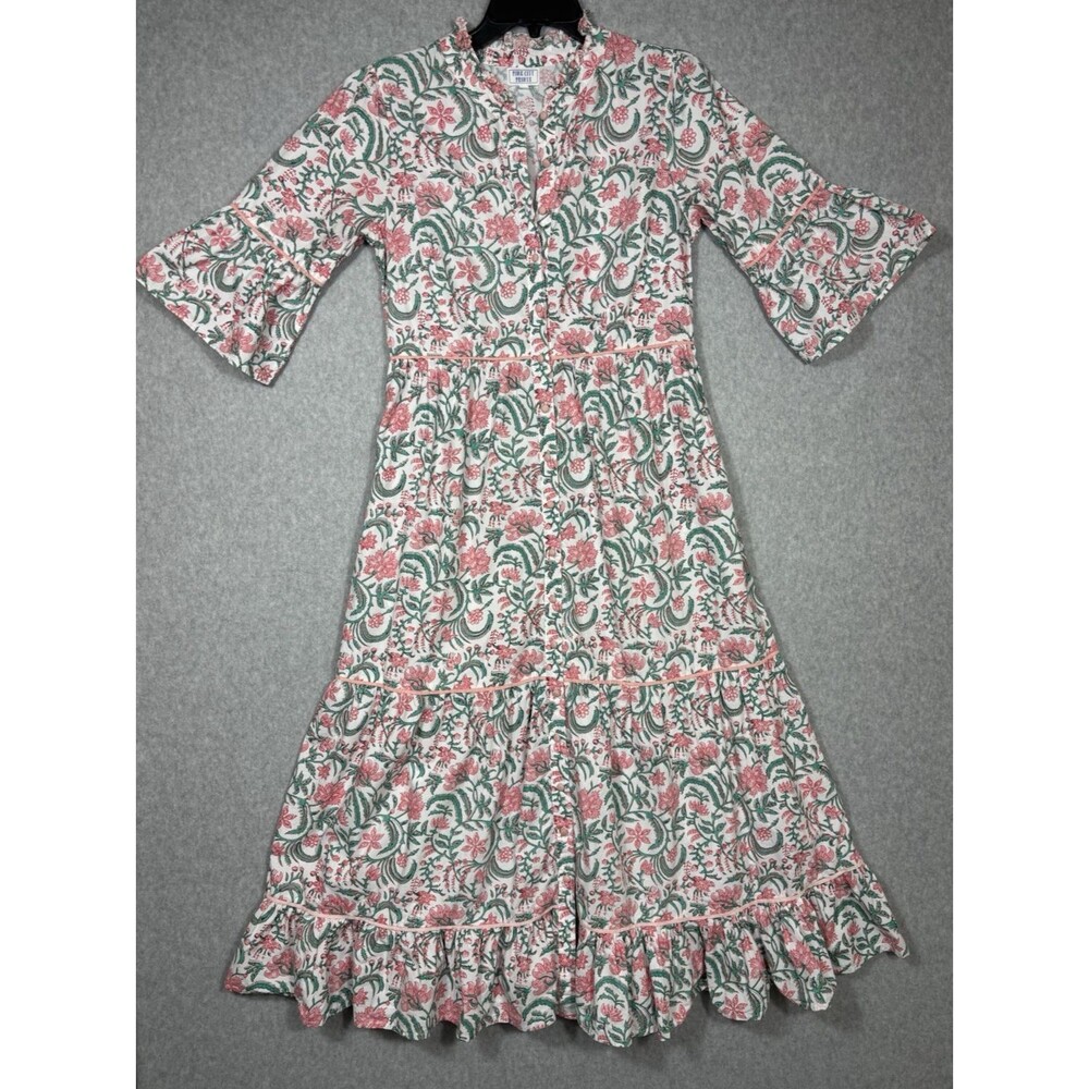 Pink City Prints Amelia Dress Sweet Pea High Neck Tiered Midi Dress Pink Size S